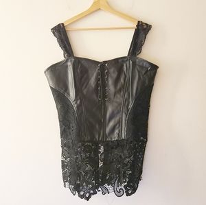 Black Goth Corset Pleather & Lace Top